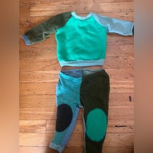 Green and Brown Colorblock wool Sweater and Pants Set